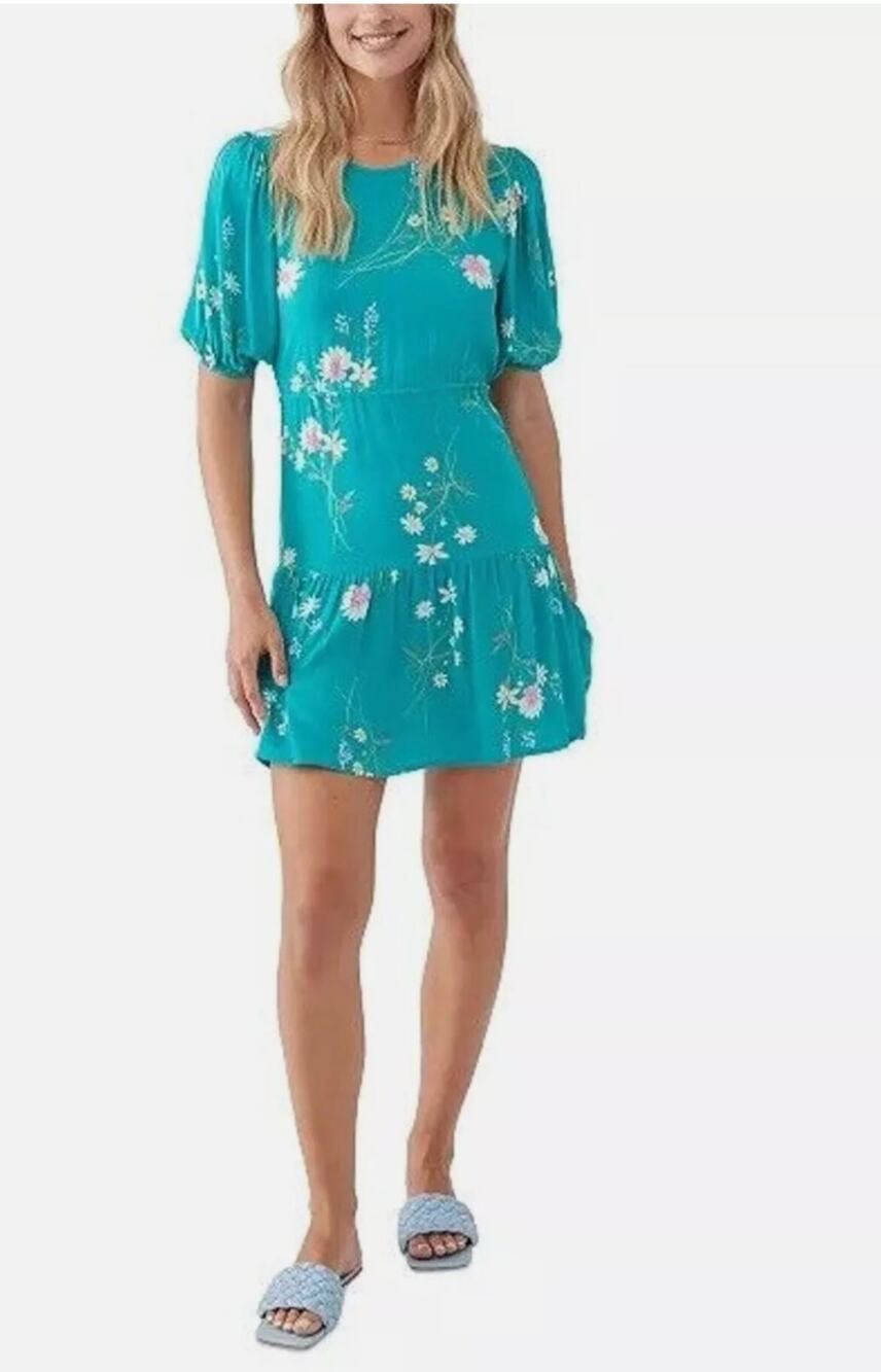 nwt new O'Neill Alta Open Back Turquoise Floral Mini Summer Dress size XS